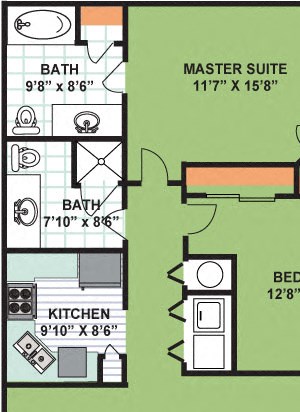 Two Bedroom Two Bath (1,170 Square Feet)